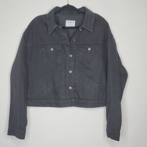Old Navy Cropped Jean Jacket Women's Size XL Button Front Black Denim Grunge